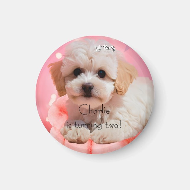 Hund Lass uns Party Geburtstag  Magnet (Vorne)