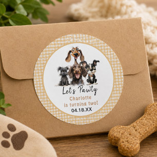 Hund Lass uns Pawty Geburtstag Runder Aufkleber