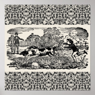 Hund läuft - antike Haustierkunst viktorianische I Poster