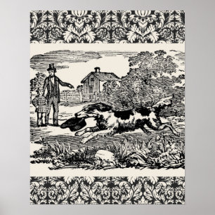 Hund läuft - antike Haustierkunst viktorianische I Poster