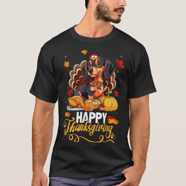 Hund liebt Niedliche Dackel Türkei Happy Thanksgiv T-Shirt (Vorderseite)