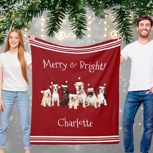 Hund liebt rotes Weihnachtsblanken mit Namen Fleecedecke (Cute Dogs Red Christmas Blanket With Name)