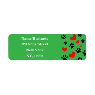 Hund liebt schwarze Paw Prints Red Hearts Muster