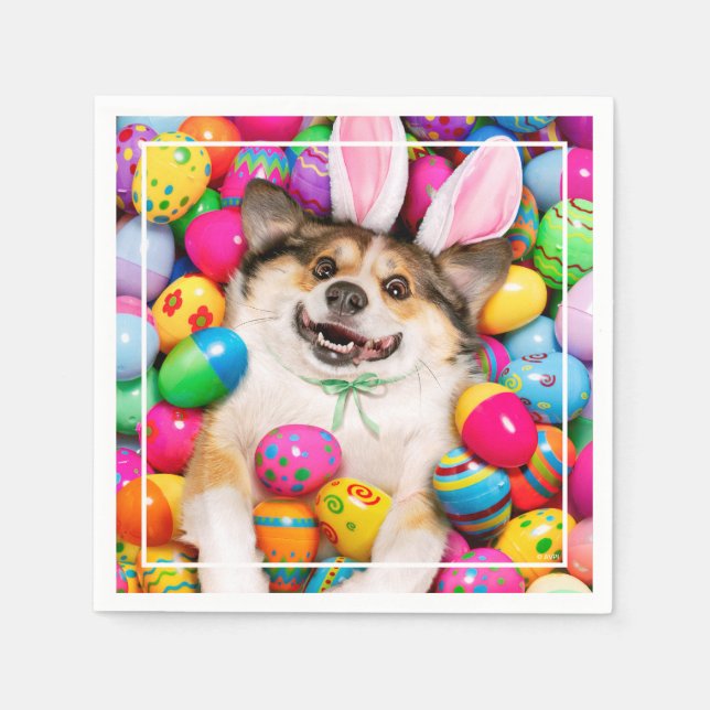 Hund liegt auf Ostereiern Serviette (Vorderseite)