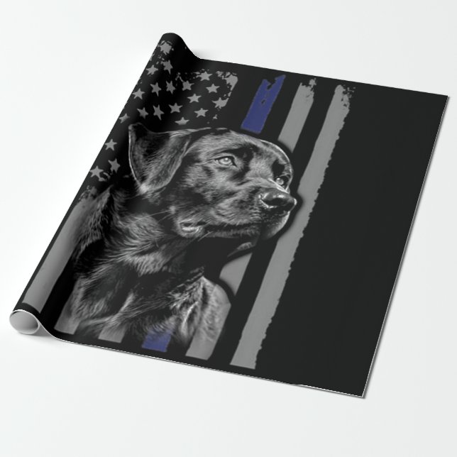 Hund Lover | Black Labrador American Flag Thin Lin Geschenkpapier (Ungerollt)