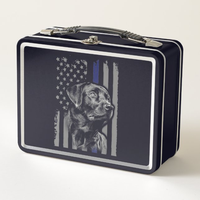Hund Lover | Black Labrador American Flag Thin Lin Metall Brotdose (Vorderseite)