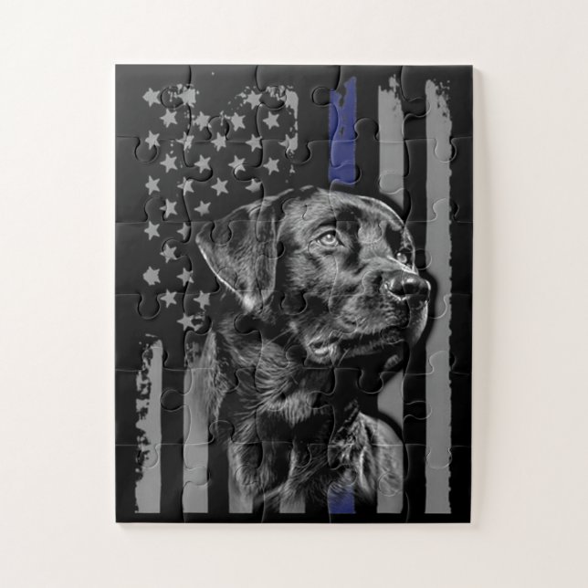 Hund Lover | Black Labrador American Flag Thin Lin Puzzle (Vertikal)