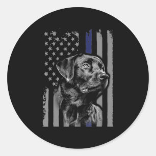 Hund Lover   Black Labrador American Flag Thin Lin Runder Aufkleber