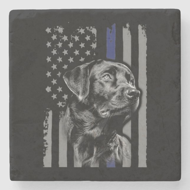 Hund Lover | Black Labrador American Flag Thin Lin Steinuntersetzer (Vorderseite)