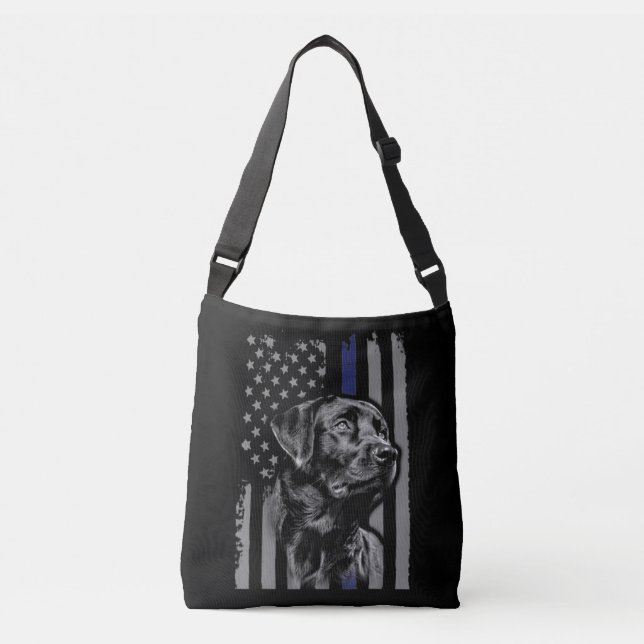 Hund Lover | Black Labrador American Flag Thin Lin Tragetaschen Mit Langen Trägern (Vorderseite)