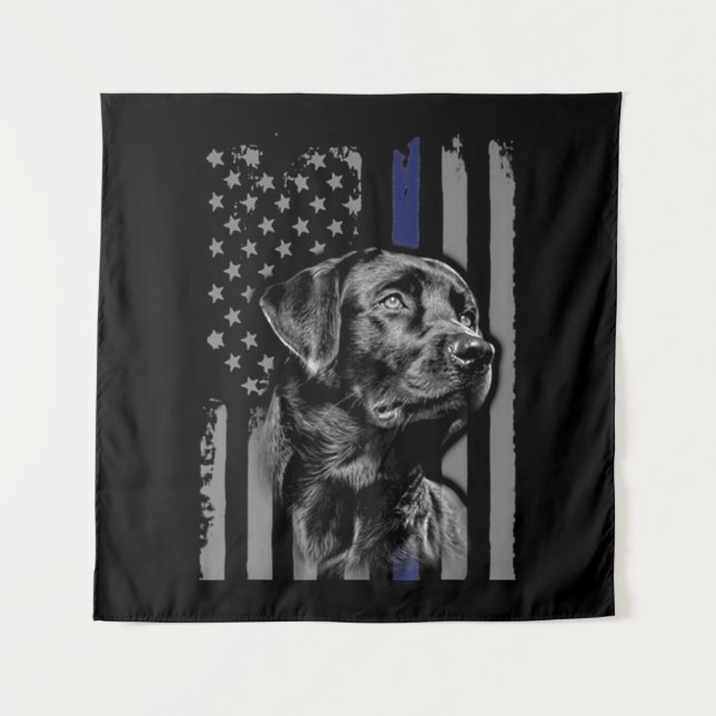 Hund Lover | Black Labrador American Flag Thin Lin Wandteppich (Vorderseite)