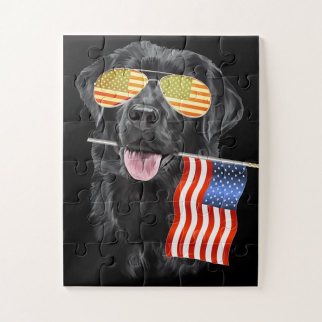 Hund Lover | Black Labrador USA Flag Puzzle (Vertikal)