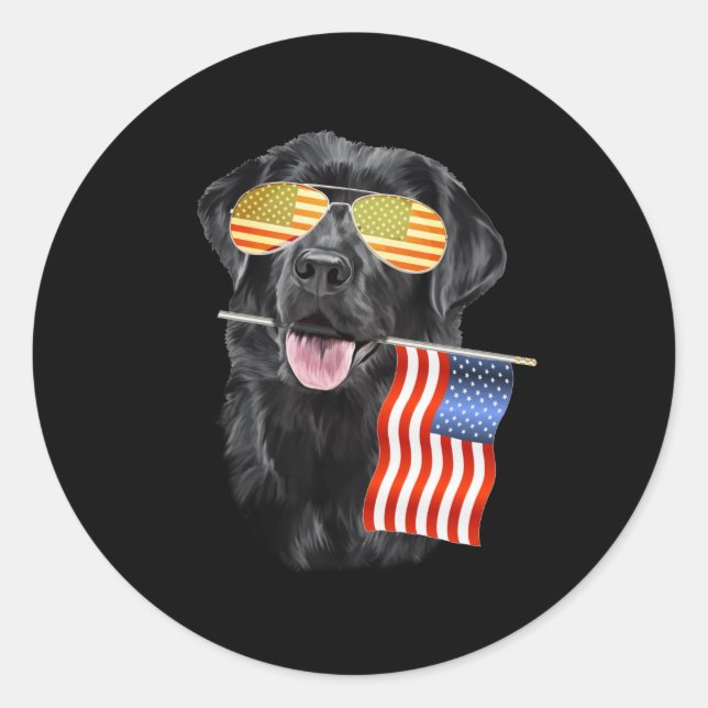 Hund Lover | Black Labrador USA Flag Runder Aufkleber (Vorderseite)