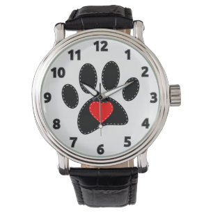 Hund Lover Black Paw Red Heart Armbanduhr