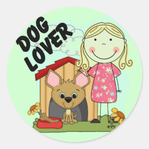 Hund Lover Blond Girl T - Shirt und Geschenke Runder Aufkleber