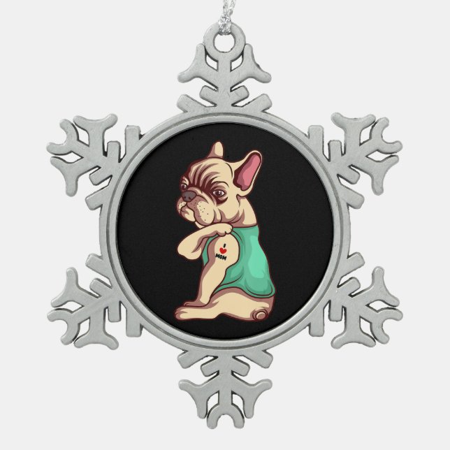 Hund Lover | Coole französische Bulldog I Liebe Ma Schneeflocken Zinn-Ornament (Vorderseite)