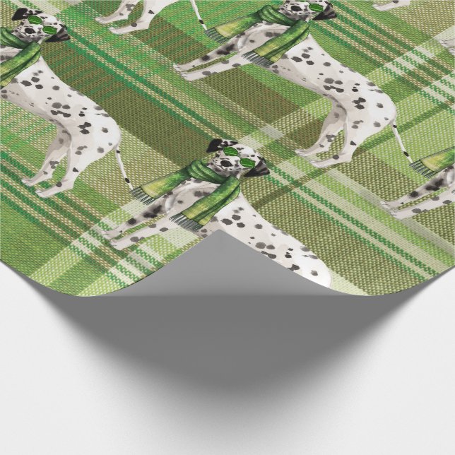 Hund Lover Dalmatiner Kariert Weihnachten Geschenkpapier (Ecke)