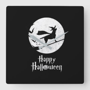 Hund Lover Frohe Halloween-Labrador Hexenmeister Quadratische Wanduhr