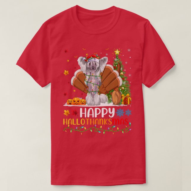 Hund Lover Funny Happy Chinese Crested Dog HalloTh T-Shirt (Design vorne)