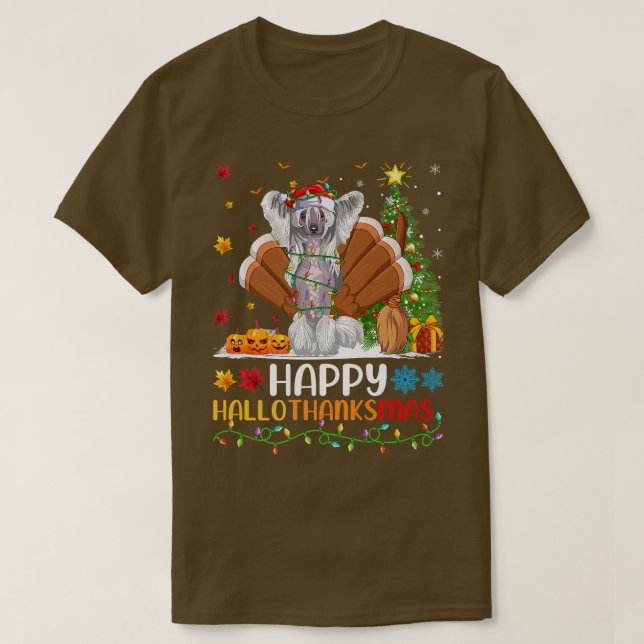 Hund Lover Funny Happy Chinese Crested Dog HalloTh T-Shirt (Design vorne)