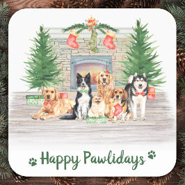 Hund Lover Happy Pawlidays Weihnachten Quadratischer Aufkleber