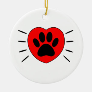 Hund Lover Herz und Pfoten Print Keramik Ornament