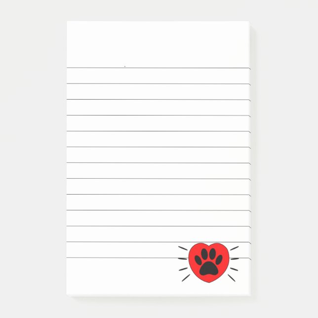 Hund Lover Herz und Pfoten Print Post-it Klebezettel (Vorderseite)