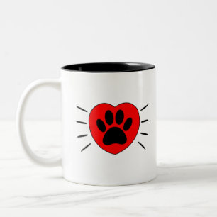 Hund Lover Herz und Pfoten Print Zweifarbige Tasse