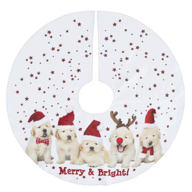 Hund Lover, Niedliche Puppen, Weihnachten Goldener Polyester Weihnachtsbaumdecke (Vorderseite)