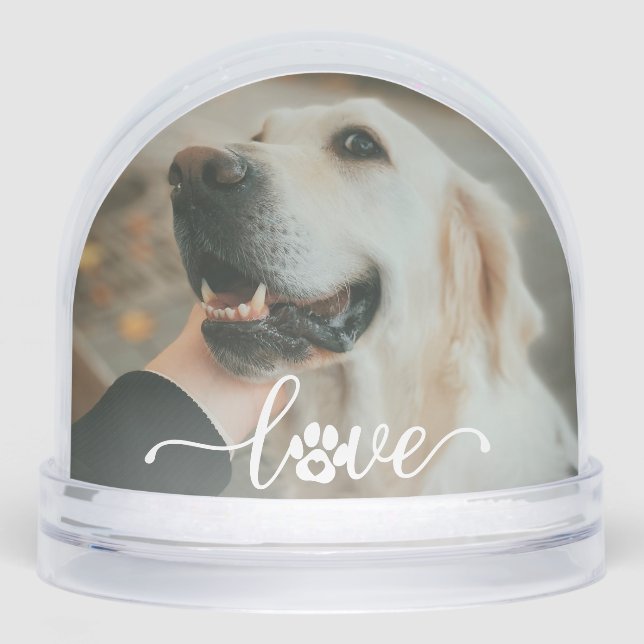 Hund Lover Paw Pet Foto Typografie Herzbesitzer Schneekugeln (Vorderseite)