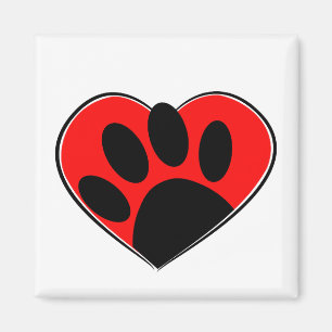 Hund Lover Paw Print und rotes Herz Magnet