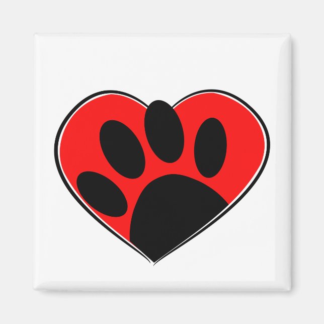Hund Lover Paw Print und rotes Herz Magnet (Vorne)