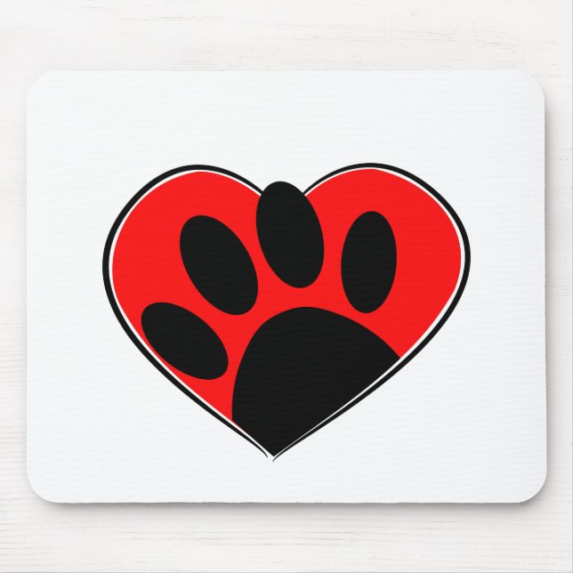 Hund Lover Paw Print und rotes Herz Mousepad (Vorne)