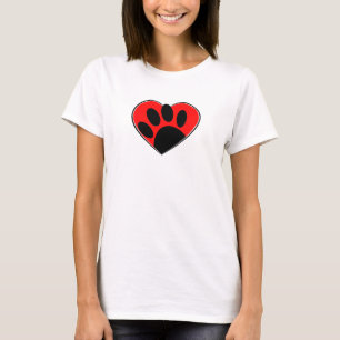 Hund Lover Paw Print und rotes Herz T-Shirt