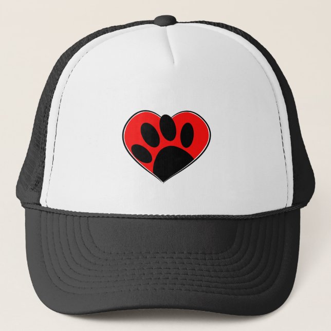 Hund Lover Paw Print und rotes Herz Truckerkappe (Vorderseite)