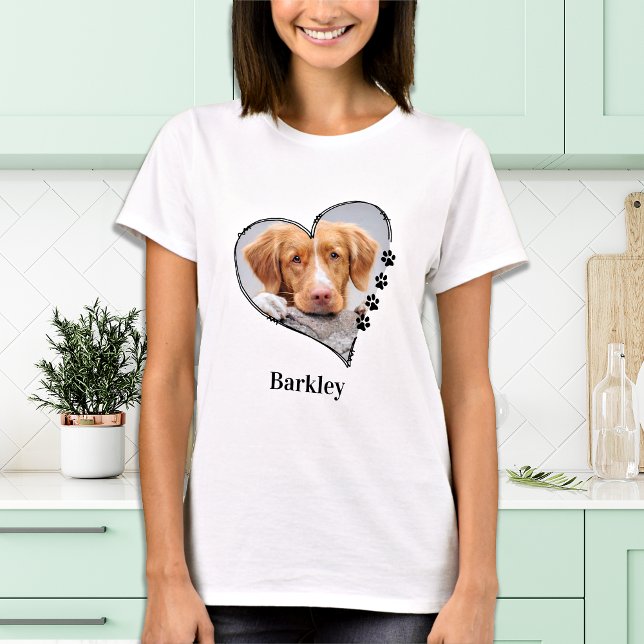 Hund Lover Personalisiert Paw Print Heart Pet Foto T-Shirt (Von Creator hochgeladen)