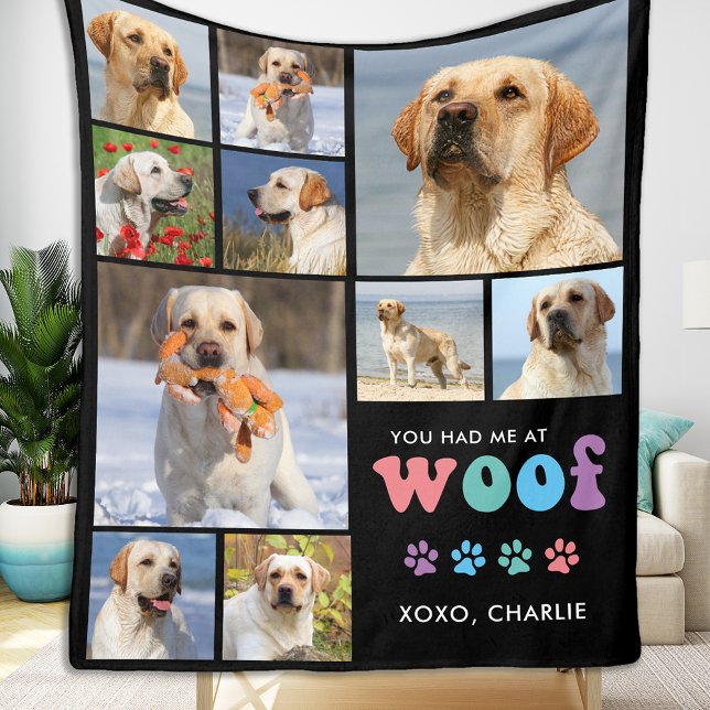 Hund Lover Retro WOOF Custom Pet 11 Fotos Collage Fleecedecke (Von Creator hochgeladen)