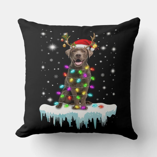 Hund Lover | Schokolade Labrador Christmas Light Kissen (Vorderseite)