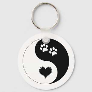Hund Lover Yin Yang Herz und Paw Prints Schlüsselanhänger