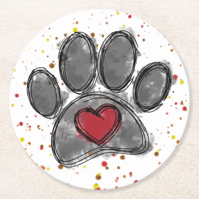 Hund Lover Zeichnend Aquarellfarbe Spritzer Runder Pappuntersetzer (Vorderseite)