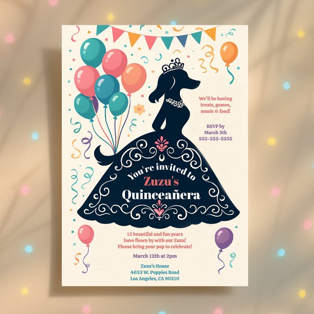 Hund Lover's schöne Quinceañera Birthday Fiesta Einladung (Dog Lover's Beautiful Quinceañera Birthday Fiesta Invitation)