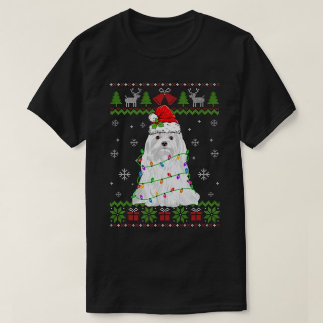 Hund Maltese Weihnachten Ugly Sweater Hund Lover T-Shirt (Design vorne)