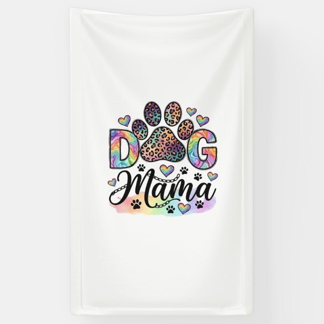 Hund Mama Pfote Leopard Regenbogen Wasserfarbe Her Banner (Vertikal)