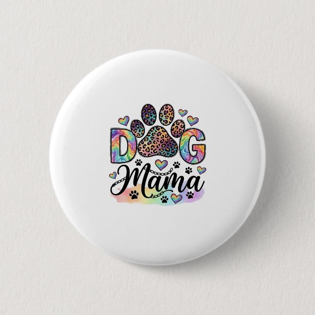 Hund Mama Pfote Leopard Regenbogen Wasserfarbe Her Button (Vorderseite)