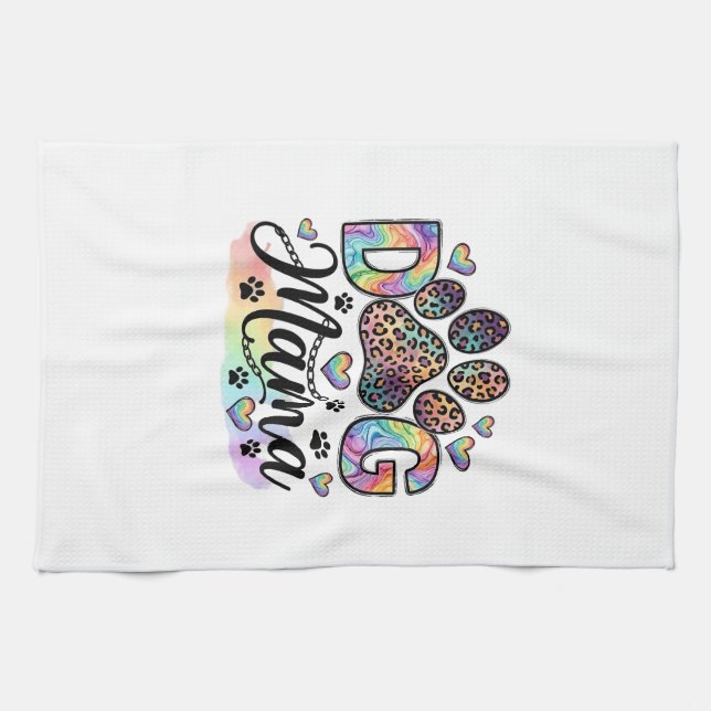 Hund Mama Pfote Leopard Regenbogen Wasserfarbe Her Geschirrtuch (Horizontal)