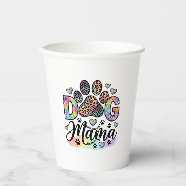 Hund Mama Pfote Leopard Regenbogen Wasserfarbe Her Pappbecher (Vorderseite)
