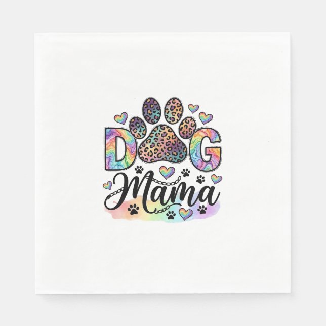 Hund Mama Pfote Leopard Regenbogen Wasserfarbe Her Serviette (Vorderseite)