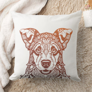 Hund Mandala Ornamental, Handgezogener Hund Mandal Kissen