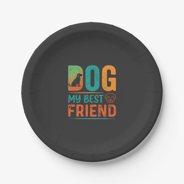Hund mein bester Freund Retro-Design Pappteller (Vorderseite)