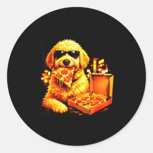 Hund Meme Goldendoodle Meme mit Sonnenbrille essen Runder Aufkleber